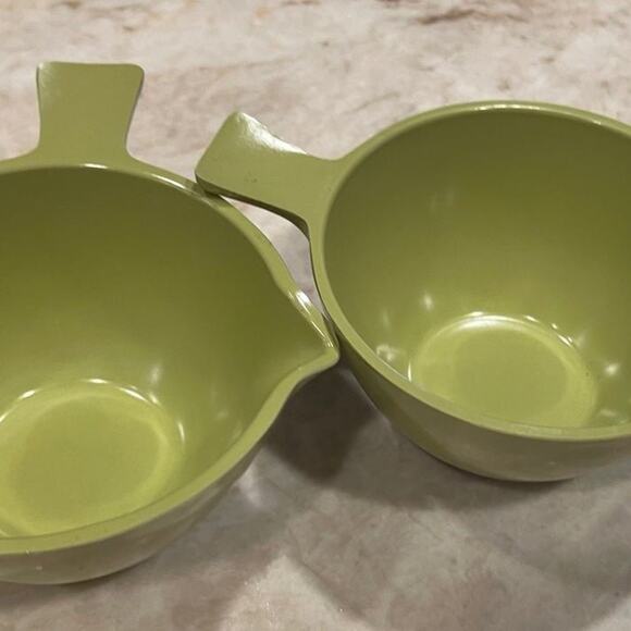 Melmac melamine coffee or tea set with cream and sugar  avocado green. Retro - Picture 5 of 12